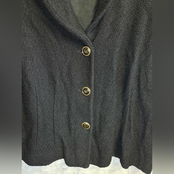 St John Couture Women's Knit Black Textured Blazer Gold Button Elegant Large - Picture 8 of 11